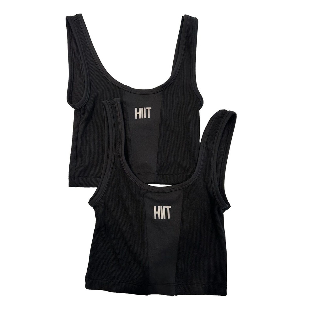 Hiit Women's Black Ribbed Workout Crop Top Black Size small Lot of 2